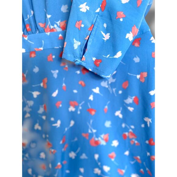 Joie Blue Floral Wrap Dress Size XS Long Sleeve V-Neck Midi Dress Asymmetric Hem - Picture 5 of 11